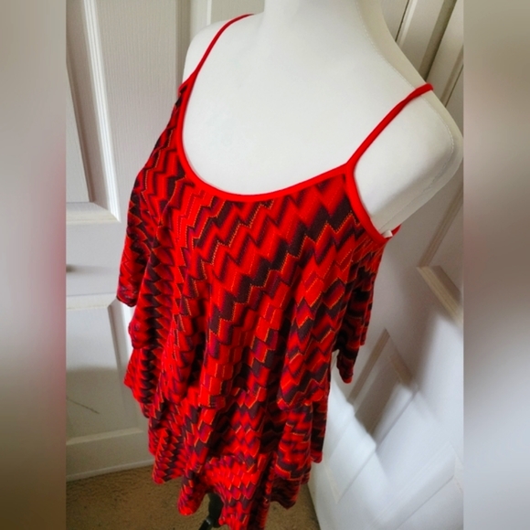 VaVa by Joy Han | Cute Red Sleeveless Chevron Tiered Flouncy Ruffle Dress - Picture 7 of 13